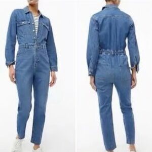 J Crew Jumpsuit womens size 4 collared utility Denim Blue Overalls Long Sleeves